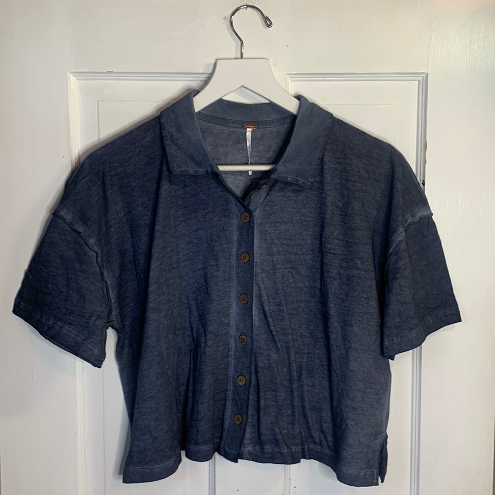 Free People Navy Weekend Rush Button Down Collared Top New with Tag W-506 Size S - Picture 4 of 11